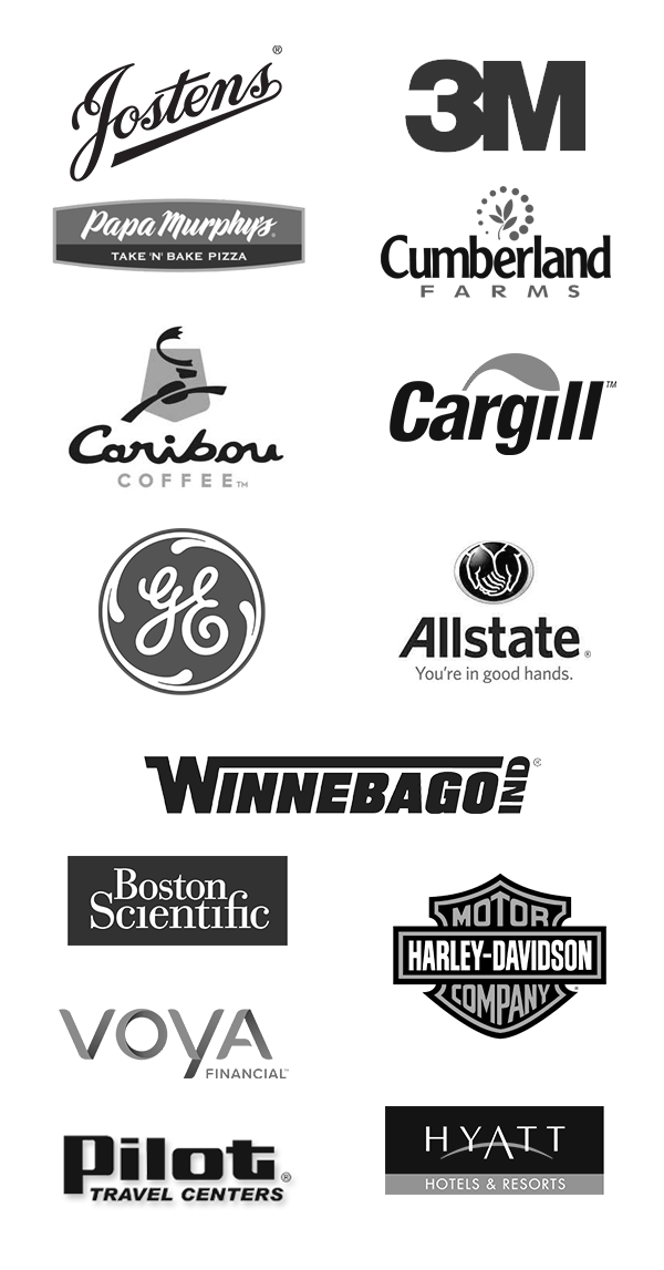 600-client-logo-column2c Mark Scharenbroich has spoken for Boston Scientific, Josten's, 3M, Caribou Coffee Co., Cumberland Farms, Cargill, Allstate, Harley-Davidson, Voya Financial, Winnebago, Papa Murphy's, Hyatt Hotels & Resorts